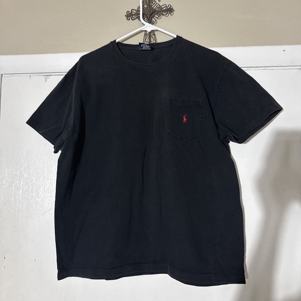 Vintage Polo Ralph Lauren Shirt Mens Medium 90s Black Pony Pocket Single Stitch